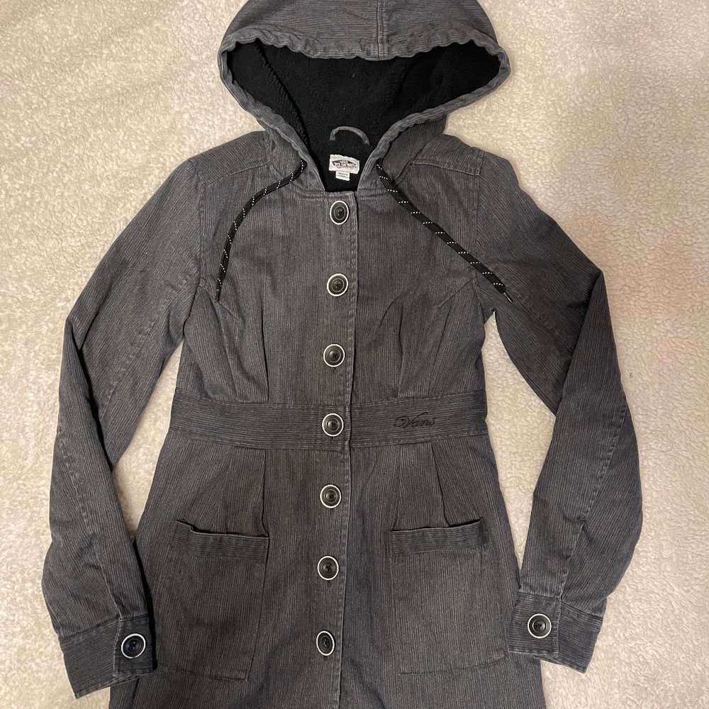 VANS HOODED CORDUROY OLIVE GREEN C0AT  SIZE SMALL